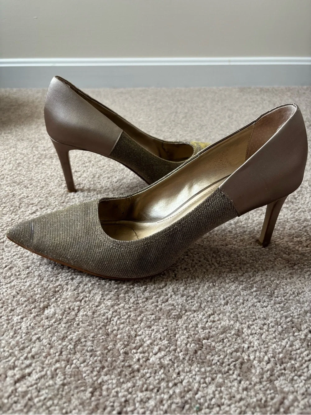 Tahari Pointed-Toe Women's Heels in Shimmery Gold and Taupe